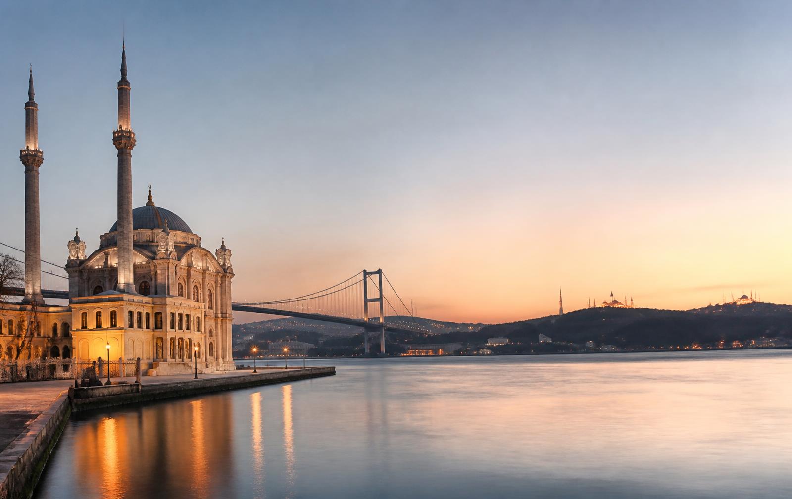 View across the Bosphorus in Istanbul at golden hour